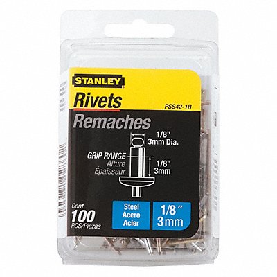 STANLEY PSS421B Blind Rivet 1 9/40 in L 1/8 in dia PK100
