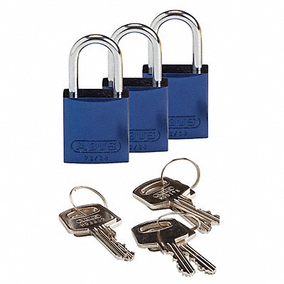 BRADY 133280 K7467 Lockout Padlock KA Blue 1-7/16 H PK3
