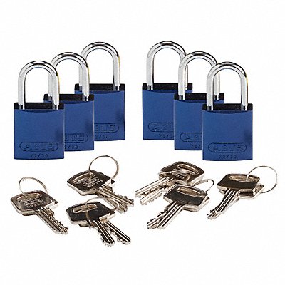 BRADY 133289 K7468 Lockout Padlock KA Blue 1-7/16 H PK6
