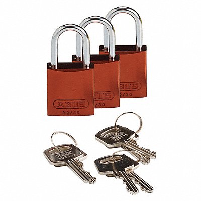 BRADY 133285 K7468 Lockout Padlock KA Brown 1-7/16 H PK3