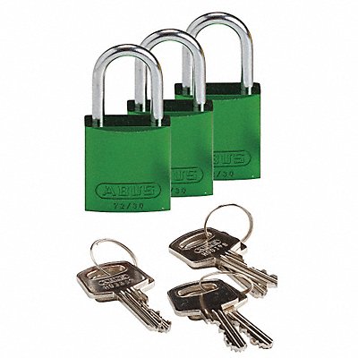 BRADY 133290 K7468 Lockout Padlock KA Green 1-7/16 H PK6