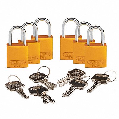 BRADY 133264 K7941 Lockout Padlock KD Yellow 1-7/16 H PK6