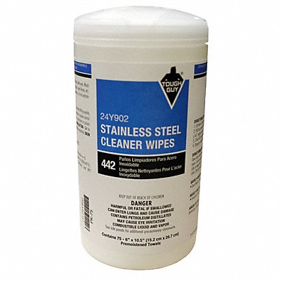 TOUGH GUY 24Y902 SS Cleaner Wipes 10 1/2 x 6 75 ct