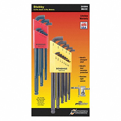 BONDHUS 20599 Hex Key Set L 2 27/32 in to 6 23/32