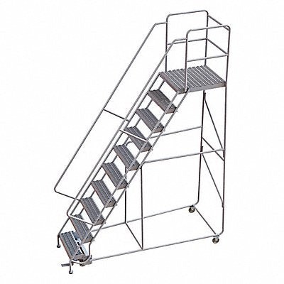TRI-ARC WLAR110245D5 Rolling Ladder 10 Step Aluminum Serrated