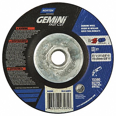 NORTON 66252843585 Depressed Grinding Wheel 5/8 -11CN ThreadHle
