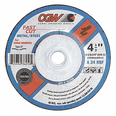 CGW ABRASIVES 36256 Depressed Ctr Whl 4.5x1/4x5/8-11 T27