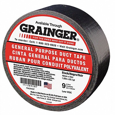 GRAINGER 26VC87 Duct Tape Black 1 7/8 in x 60 yd 9 mil