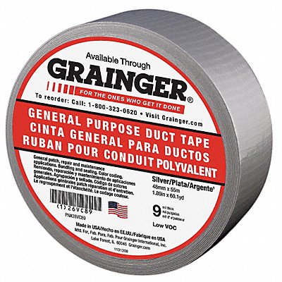 GRAINGER 26VC89 Duct Tape Grey 1 7/8 in x 60 yd 9 mil