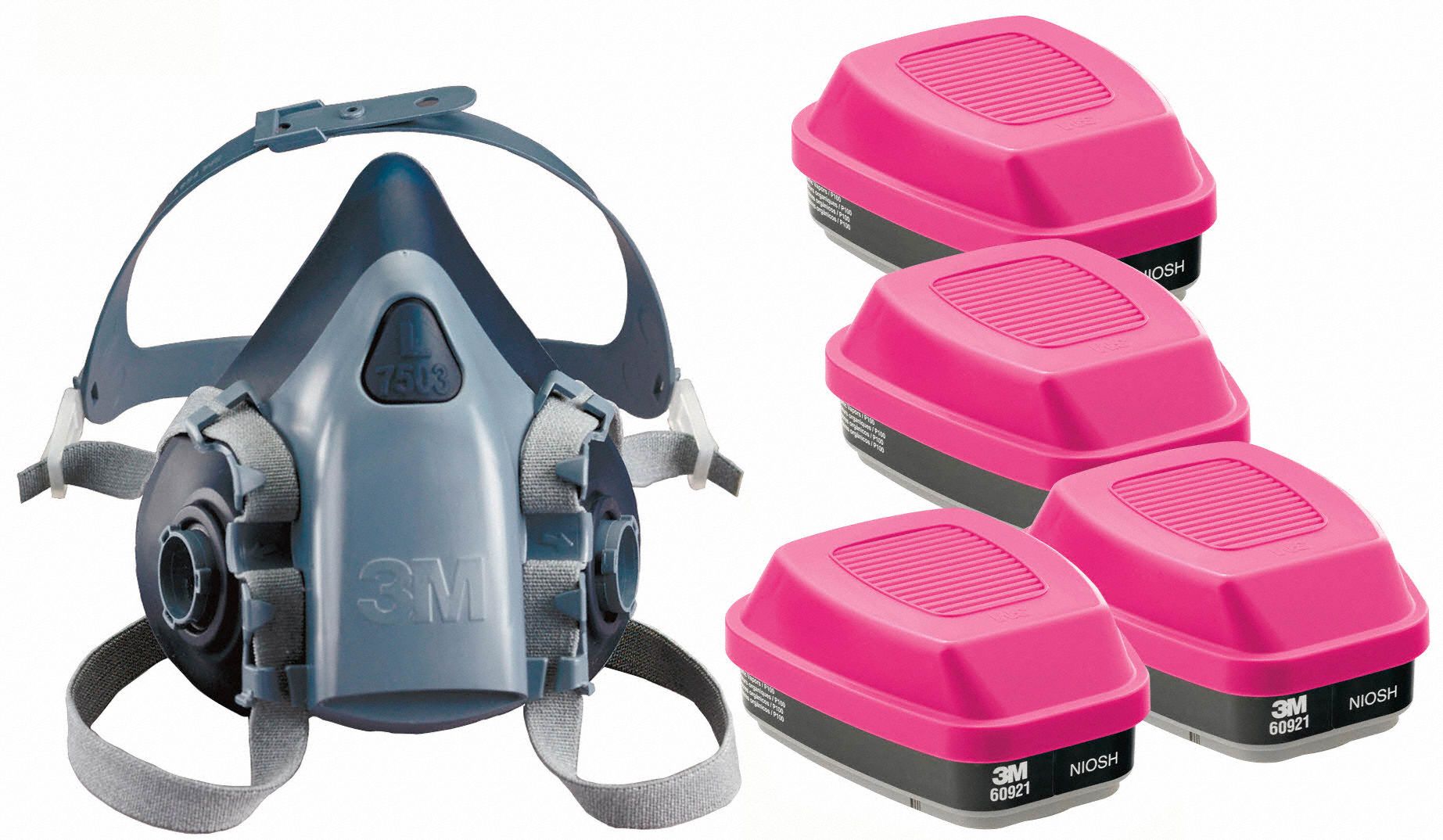 3M 3PB414JG10 Half Mask Respirator Kit L Blue Grey