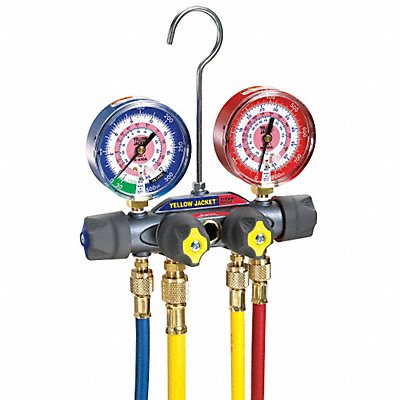 YELLOW JACKET 49960 Mechanical Manifold Gauge Set 4-Valve