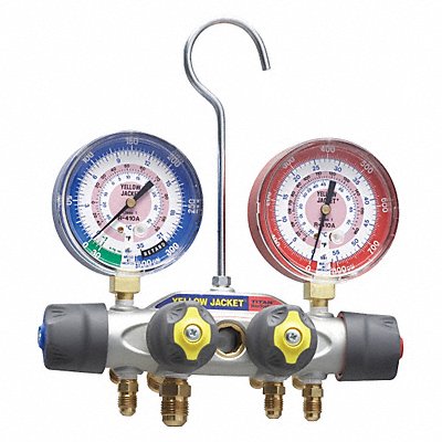 YELLOW JACKET 49962 Mechanical Manifold Gauge Set 4-Valve