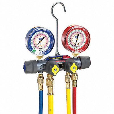YELLOW JACKET 49968 Mechanical Manifold Gauge Set 4-Valve