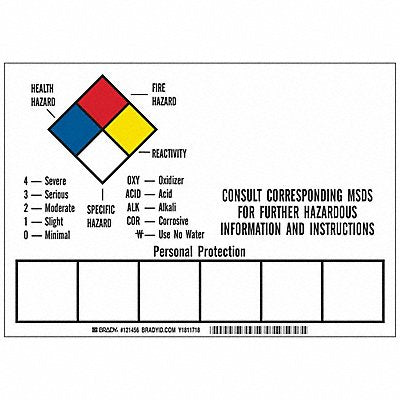 BRADY 121456 Label 7in. H x 10in. W PK5