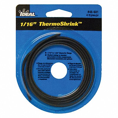 IDEAL 46601 Shrink Tubing 4 ft Blk 0.079 in ID PK5