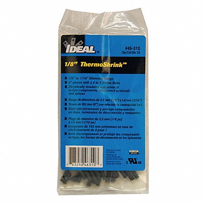 IDEAL 46310 Shrink Tubing 6 in Blk 0.146 in ID PK20