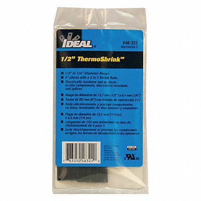 IDEAL 46322 Shrink Tubing 6 in Blk 0.539 in ID PK5