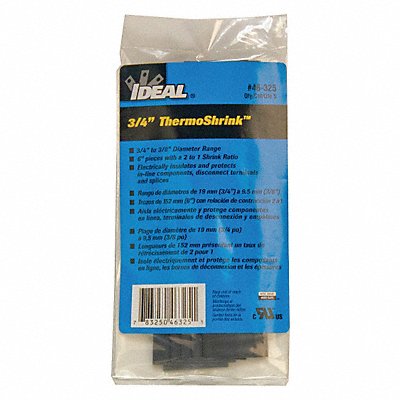 IDEAL 46325 Shrink Tubing 6 in Blk 0.807 in ID PK5