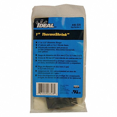IDEAL 46328 Shrink Tubing 6 in Blk 1.043 in ID PK5