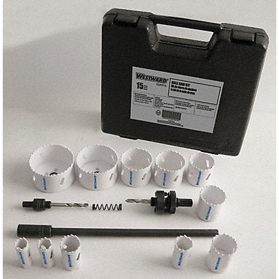 WESTWARD 29VX15 Bi-Metal Hole Saw Industrial Kit 15 pcs.