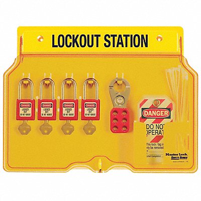 MASTER LOCK 1482BP410 Lockout Station Filled 4 Padlocks Ylw