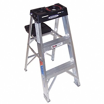WERNER 373 Stepladder Aluminum 3 ft H 300 lb Cap.