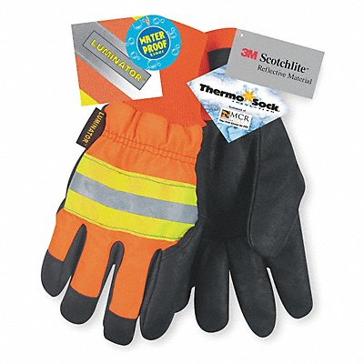 MCR SAFETY 34411L D1705 Leather Gloves Black/Orange L PR