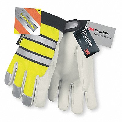 MCR SAFETY 968M D1707 Leather Gloves M Hi Vis Yellow PR