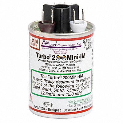 GLOBAL Turbo200Mini Motor Run Capacitor 2.5-15 MFD 1 13/16 H