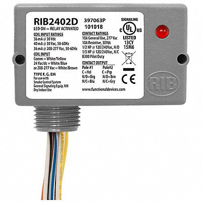 RIB RIB2402D EnclosedPre-Wired Relay 277VAC DPDT 10A