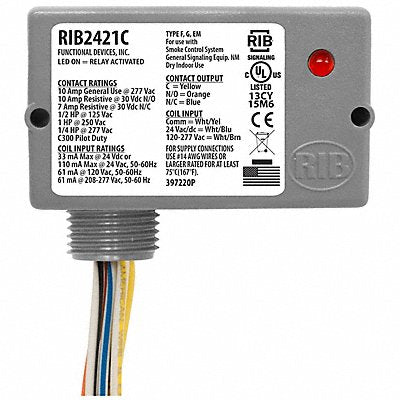 RIB RIB2421C Encl Pre-Wired Relay 24VAC/DC SPDT 10A