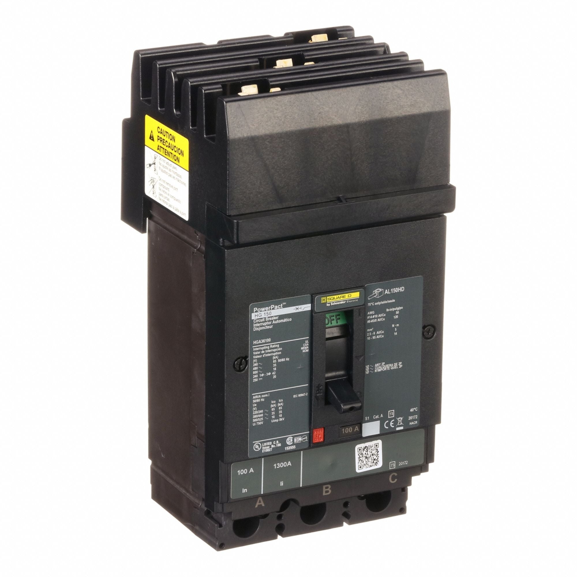 SQUARE D HGA36100 Circuit Breaker 100A 3P 600VAC HG