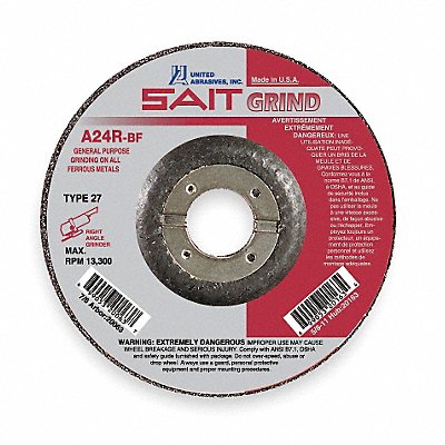 UNITED ABRASIVES-SAIT 20063 Depressed Grinding Wheel 7/8 CN Unthreaded Hole