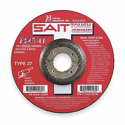 UNITED ABRASIVES-SAIT 20065 Depressed Grinding Wheel 7/8 CN Unthreaded Hole
