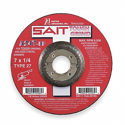 UNITED ABRASIVES-SAIT 20285 Depressed Grinding Wheel 7/8 CN Unthreaded Hole