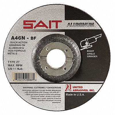UNITED ABRASIVES-SAIT 20083 Depressed Grinding Wheel 7/8 CN Unthreaded Hole