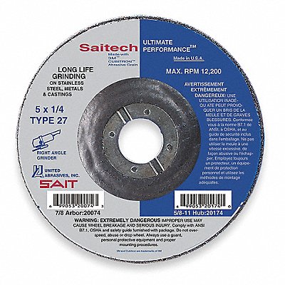 UNITED ABRASIVES-SAIT 20094 Depressed Grinding Wheel 7/8 CN Unthreaded Hole
