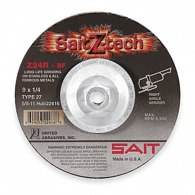 UNITED ABRASIVES-SAIT 22602 Depressed Grinding Wheel 7/8 CN Unthreaded Hole