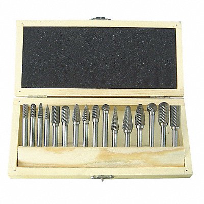 WESTWARD 2LYR9 Carbide Burr Set Single Cut 1/4 16pcs