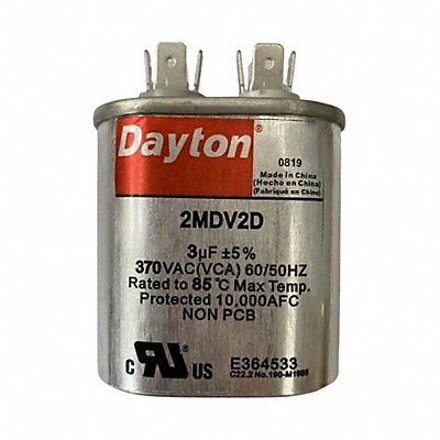 DAYTON 2MDV2 Motor Run Capacitor 3 MFD 2 11/16 H