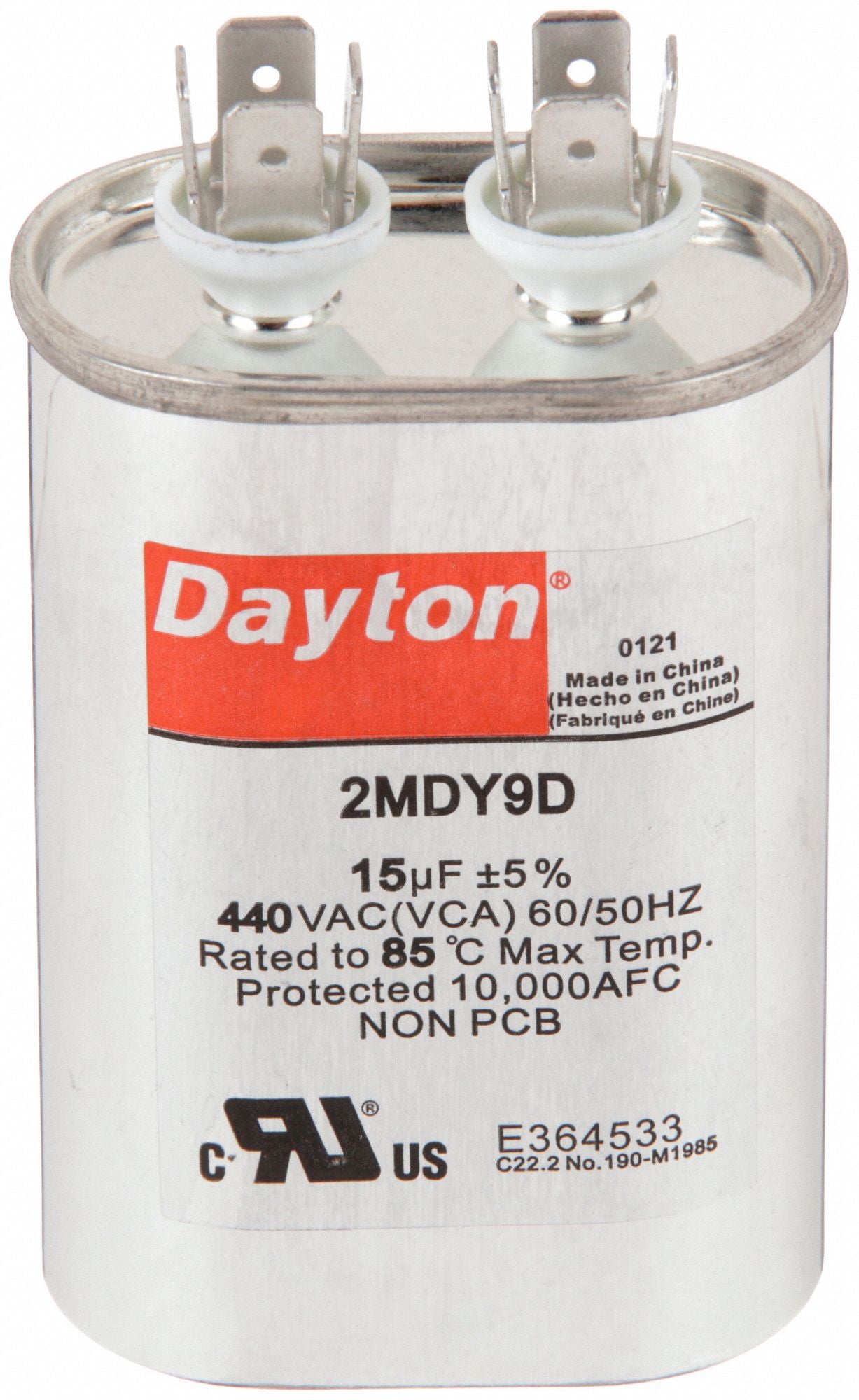DAYTON 2MDY9 Motor Run Capacitor 15 MFD 3 1/2 H