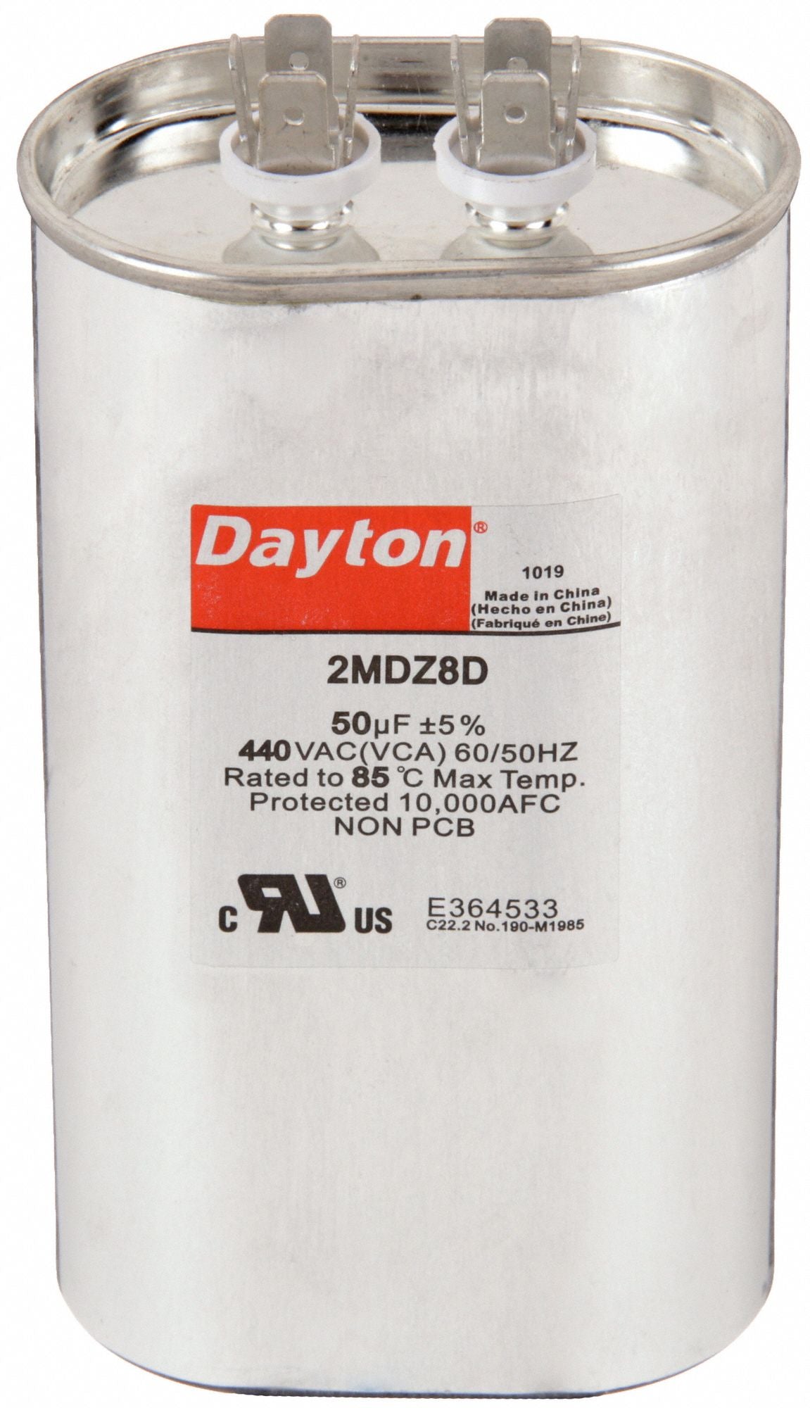 DAYTON 2MDZ8 Motor Run Capacitor 50 MFD 4 1/2 H