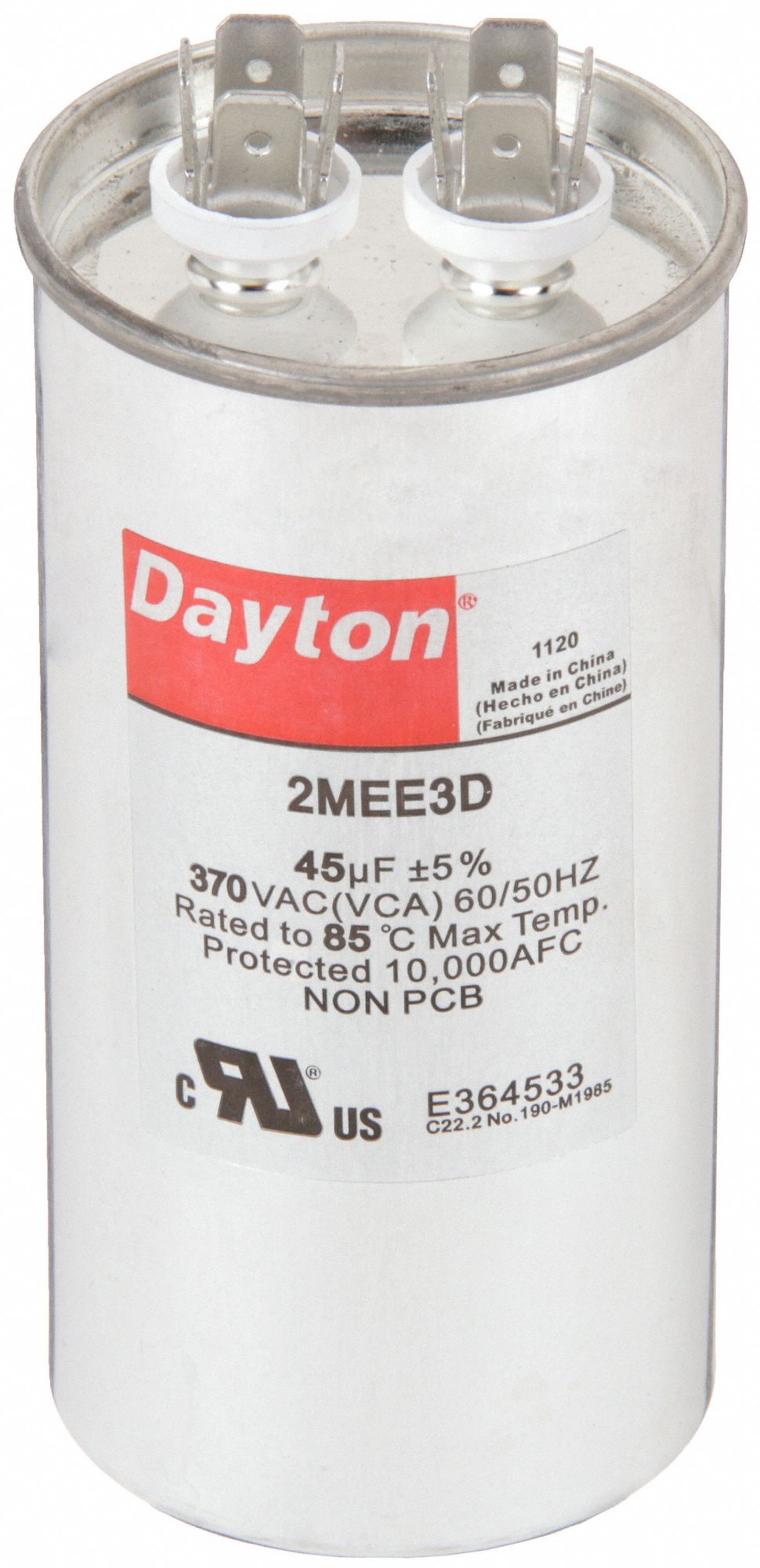 DAYTON 2MEE3 Motor Run Capacitor 45 MFD 4 7/16 H