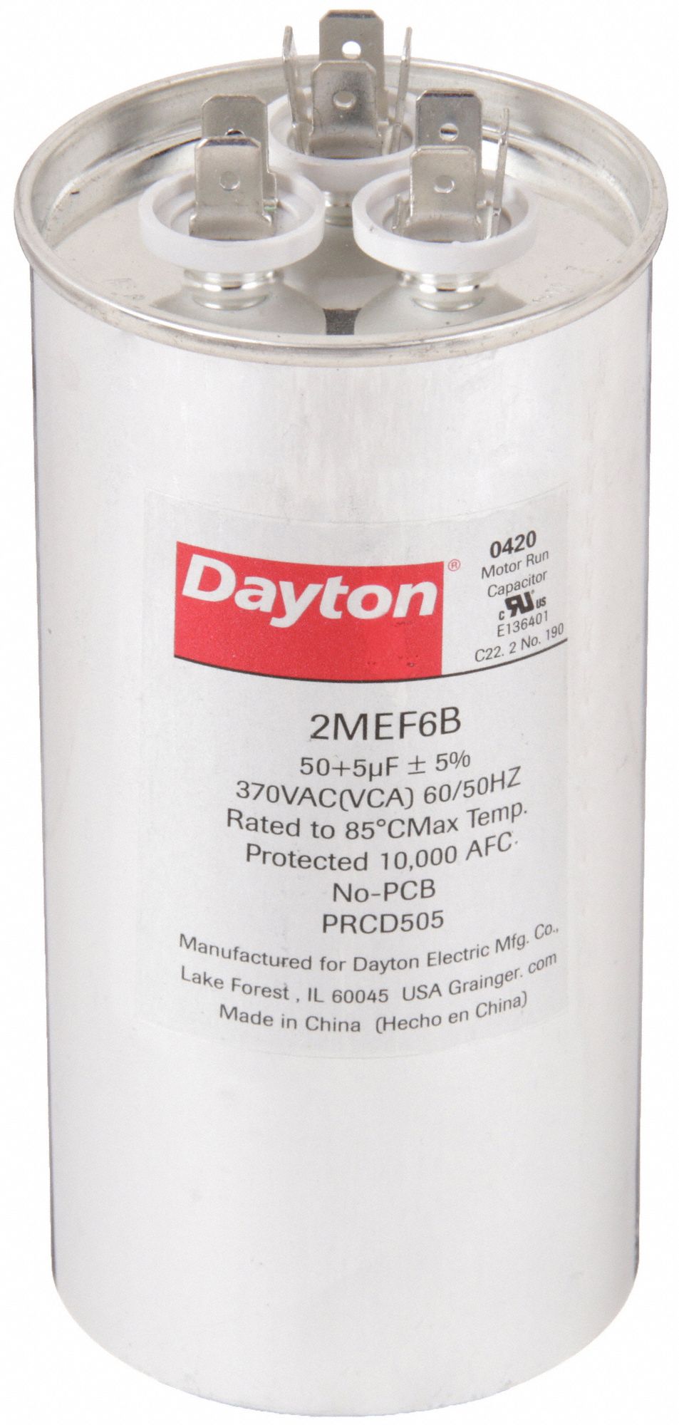 DAYTON 2MEF6 Dual Run Capacitor 50/5 MFD 5 1/4 H