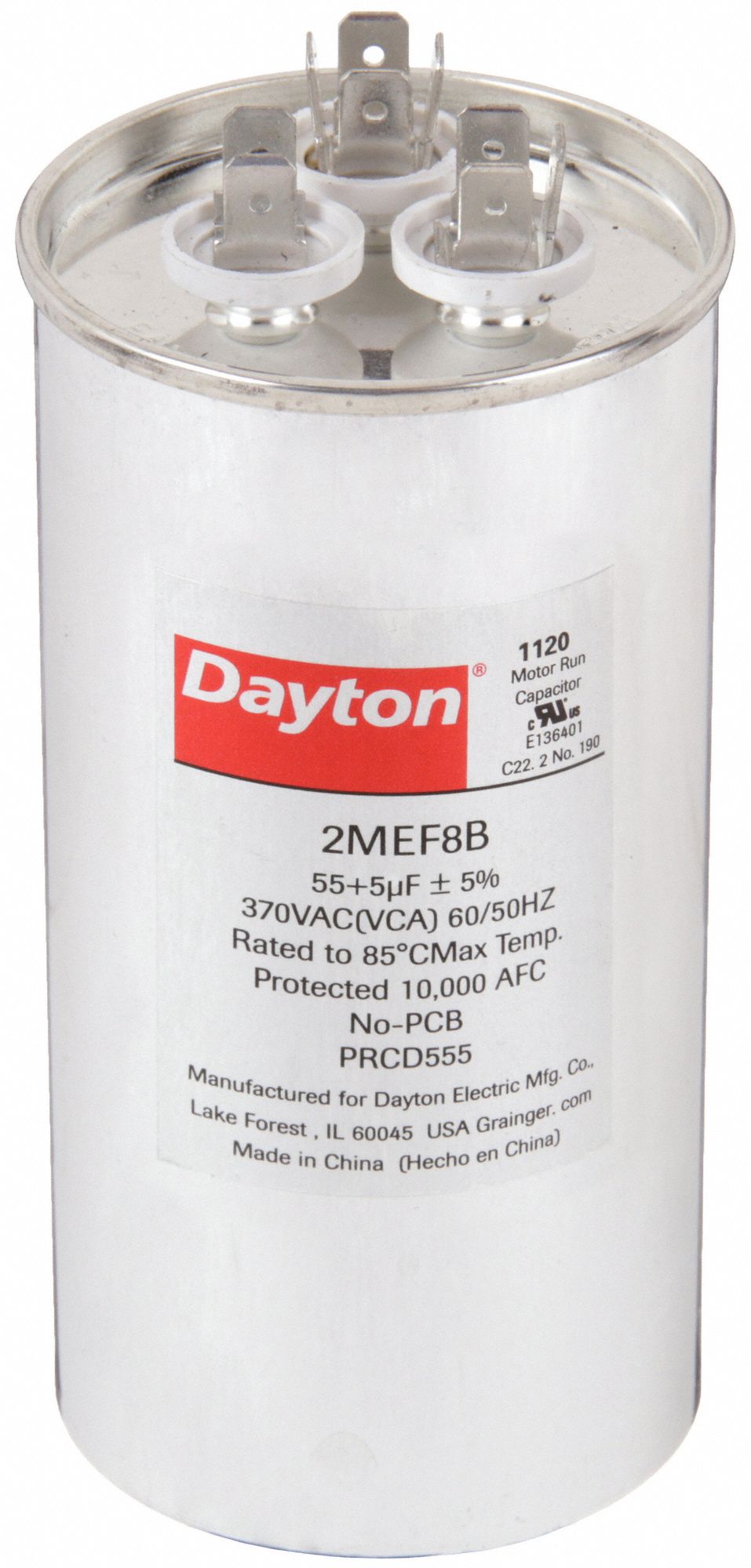 DAYTON 2MEF8 Dual Run Capacitor 55/5 MFD 5 1/4 H