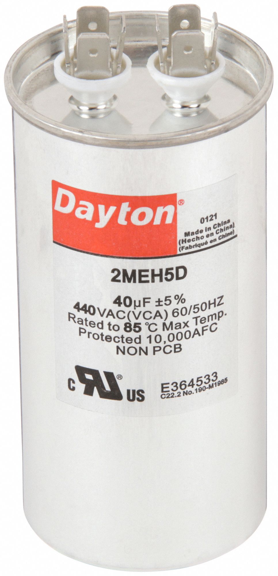 DAYTON 2MEH5 Motor Run Capacitor 40 MFD 4 7/16 H