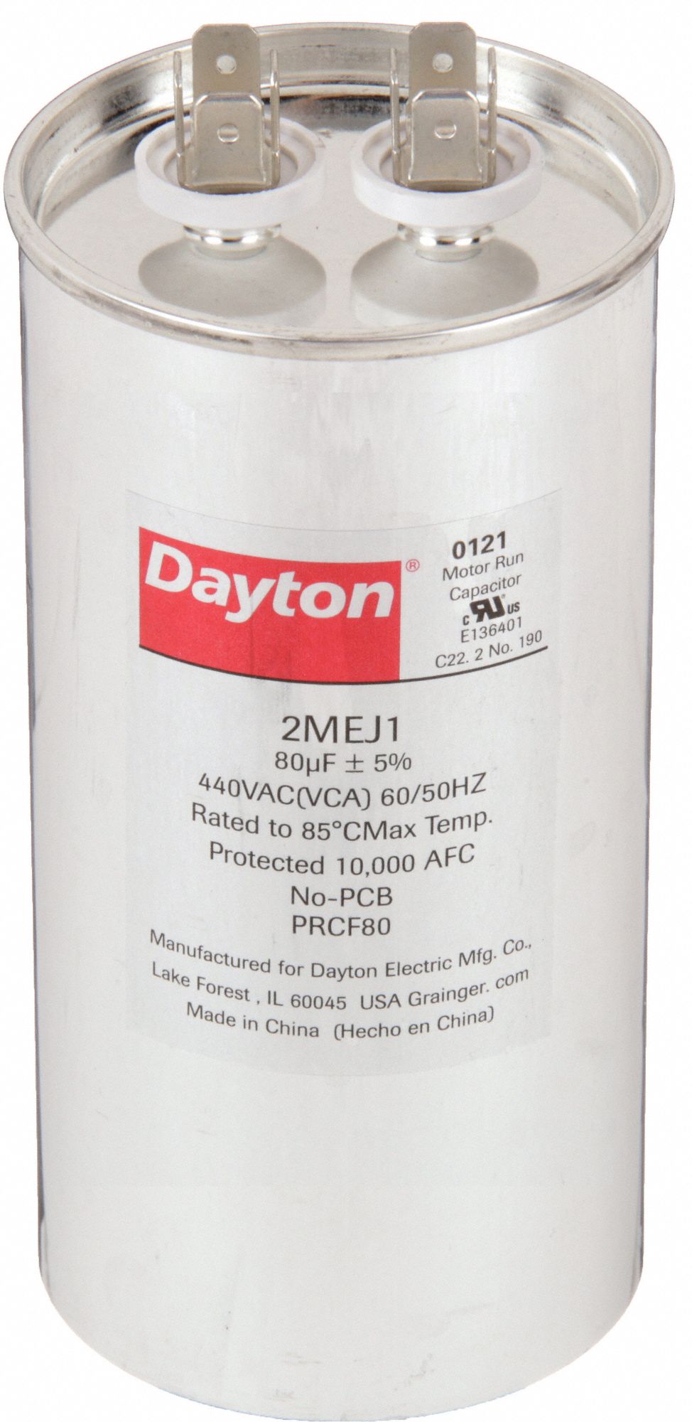 DAYTON 2MEJ1 Motor Run Capacitor 80 MFD 5 1/4 H