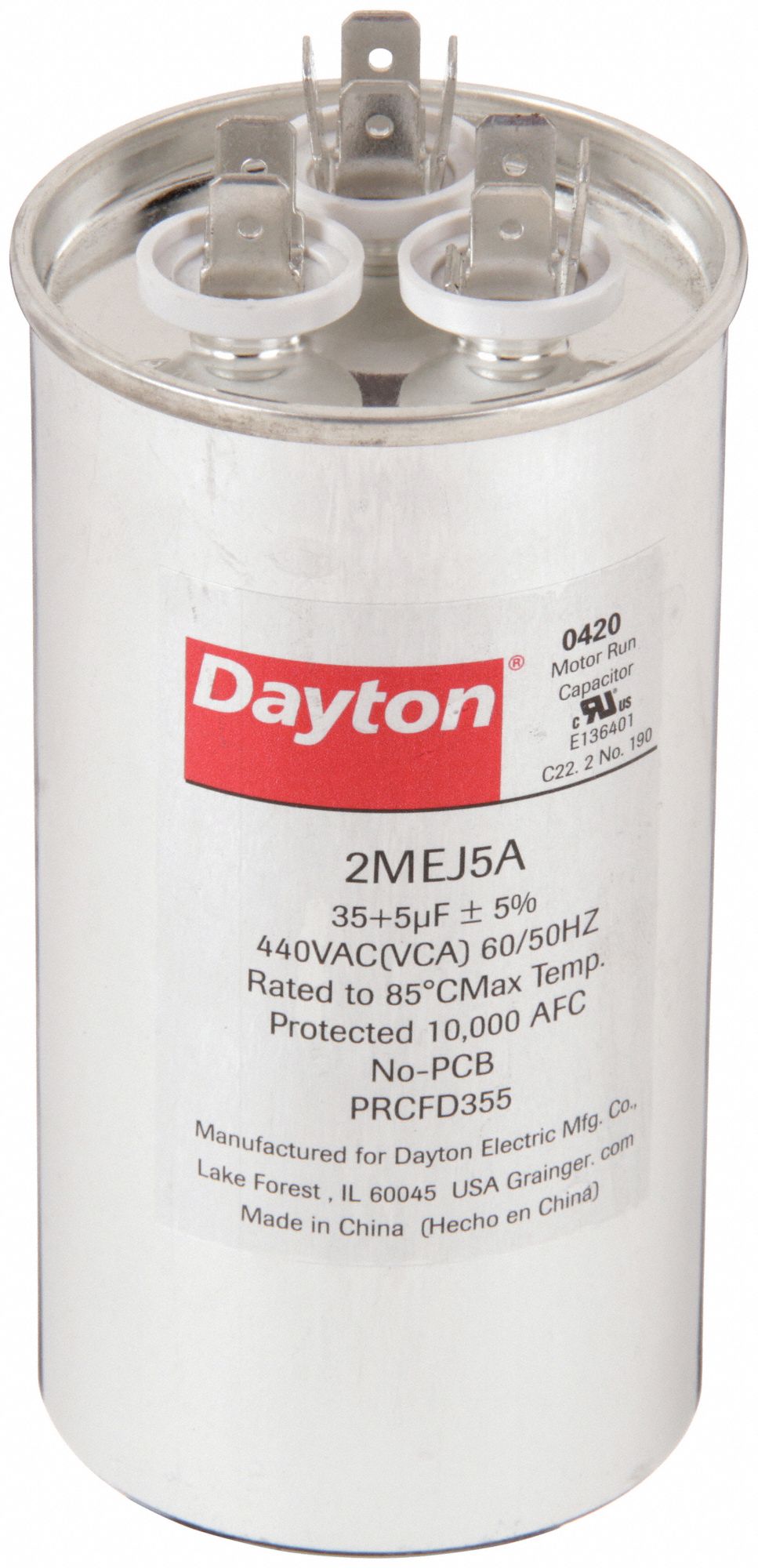 DAYTON 2MEJ5 Dual Run Capacitor 35/5 MFD 4 5/8 H