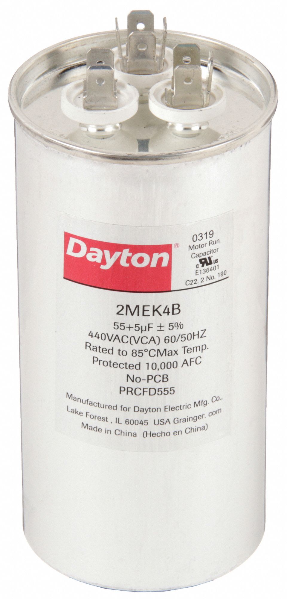 DAYTON 2MEK4 Dual Run Capacitor 55/5 MFD 5 1/4 H