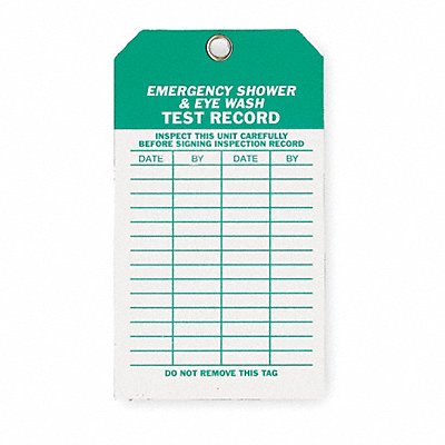 GRAINGER 2RMU6 Emer Sh Eye Wash Test Rcd Tag Met PK10
